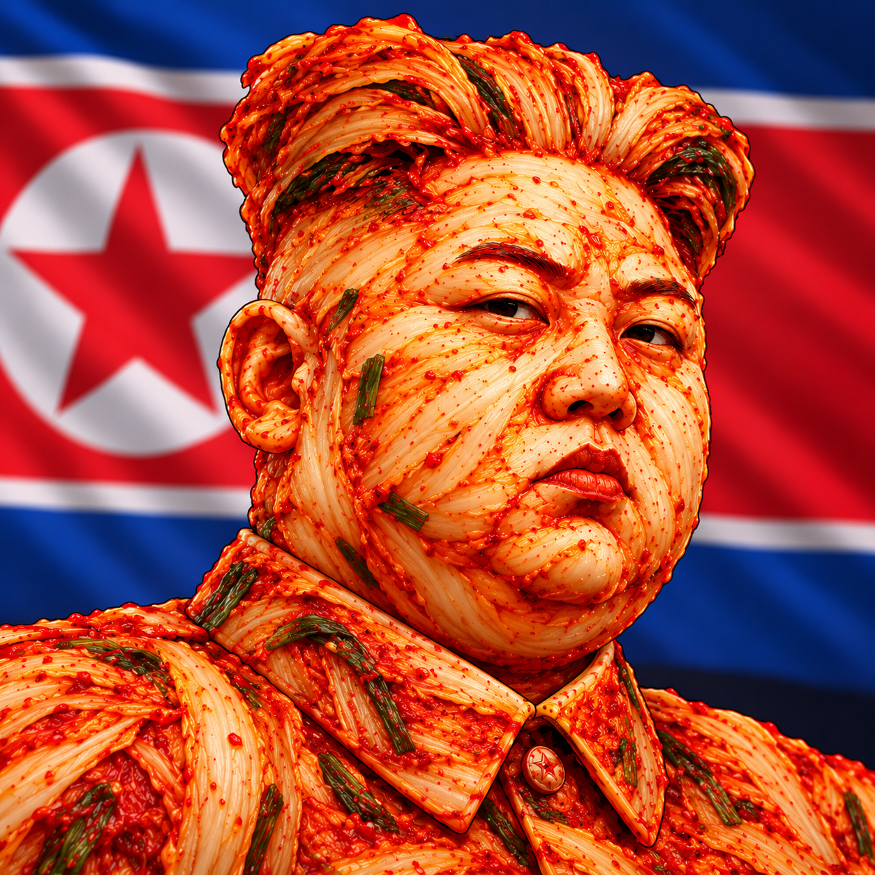 Kim Chi Un, a cartoon leader sculpted from spicy kimchi